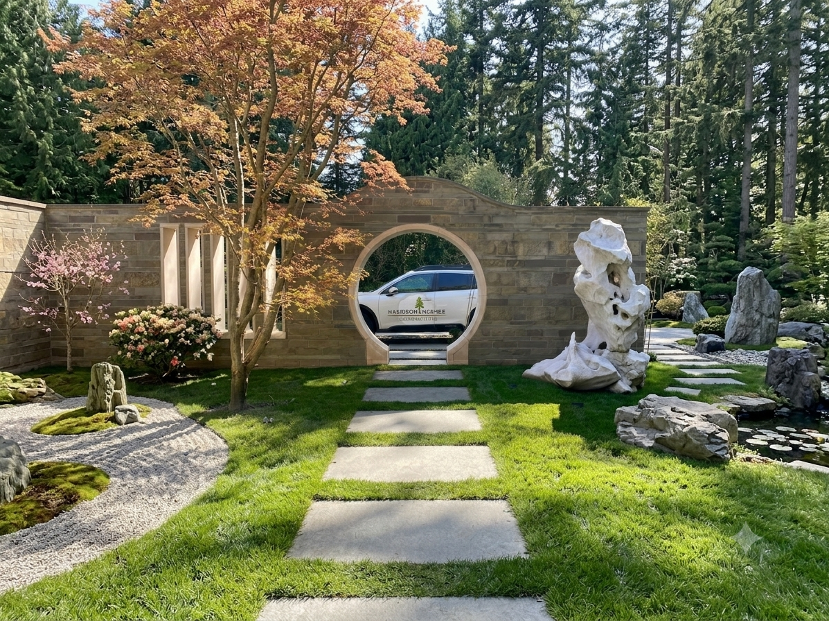 Harrison McPhee Arboriculture branded vehicle in landscaped setting