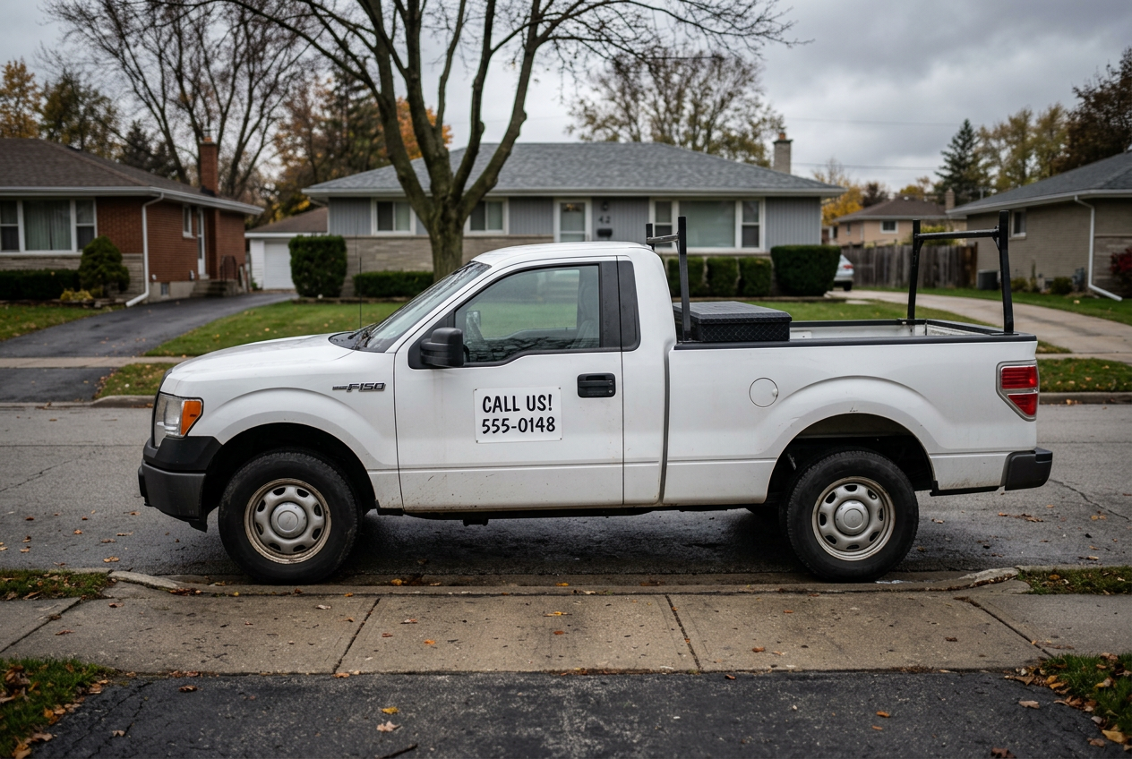 Before: Plain white truck with only a magnetic phone number